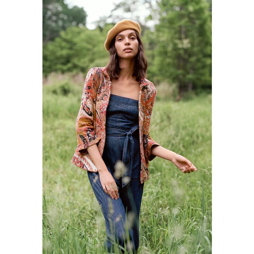 Moth By Anthropologie XS Retro‎ Intarsia Paisley Boho 3/4 Sleeve Blazer Jacket
